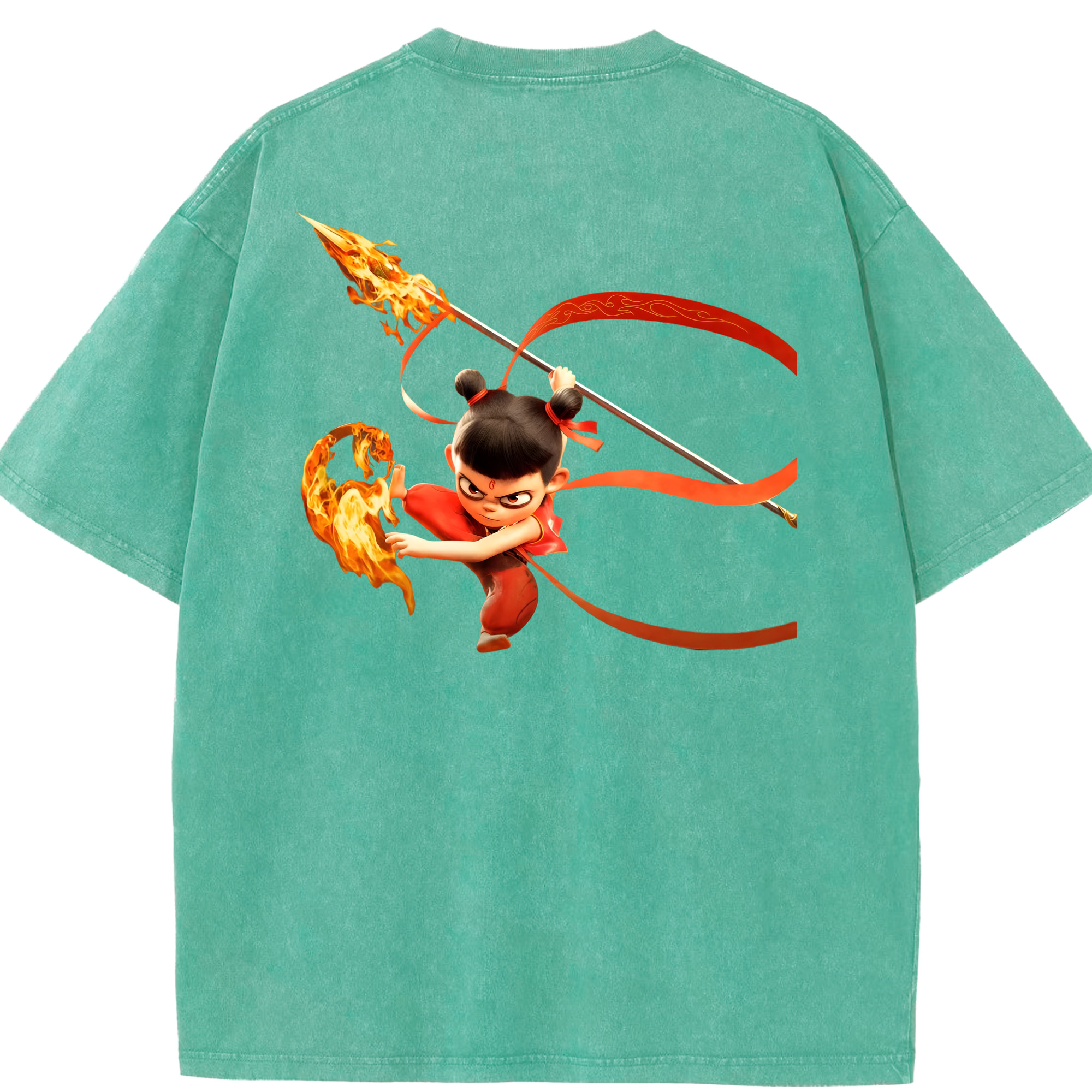 （画像用） Ne Zha 2 ナタ 魔童の大暴れ 綿100% ヴィンテージ風 半袖Tシャツ（背面プリント）